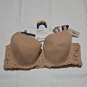 No Boundaries Lace Trim T-Shirt Bra - Beige 36D